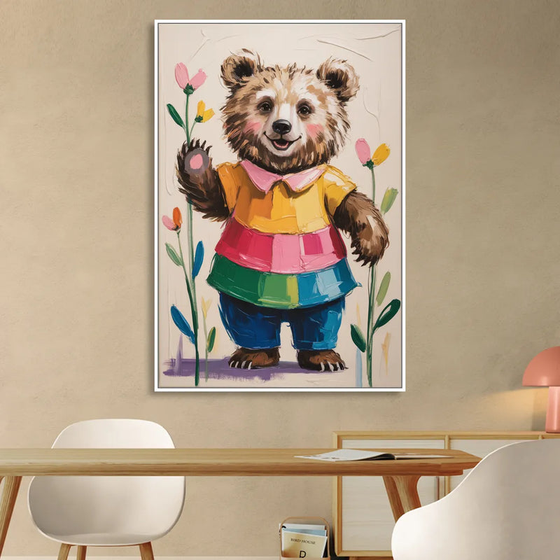 Cuddly Bear Nursery Rhyme Living Room - White Canvas Wall Art