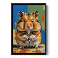Cute Animal Wall Art of a Stuffed Cheek Hamster - Black Framed Canvas Wall Art - Front