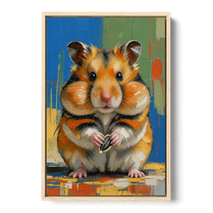Cute Animal Wall Art of a Stuffed Cheek Hamster - Oak Framed Canvas Wall Art - Front