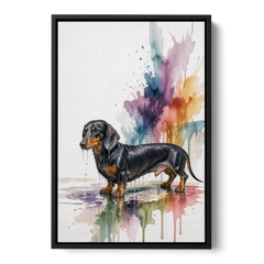 Dachshund Bathroom Wall Art Fresh from the Bath - Black Framed Canvas Wall Art - Front