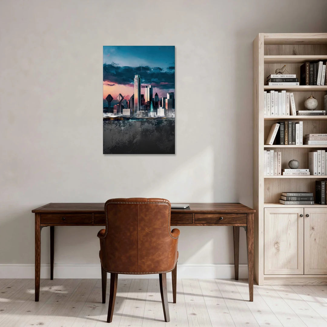 Dallas Cityscape Panorama - Canvas Wall Art - Office - 24x36
