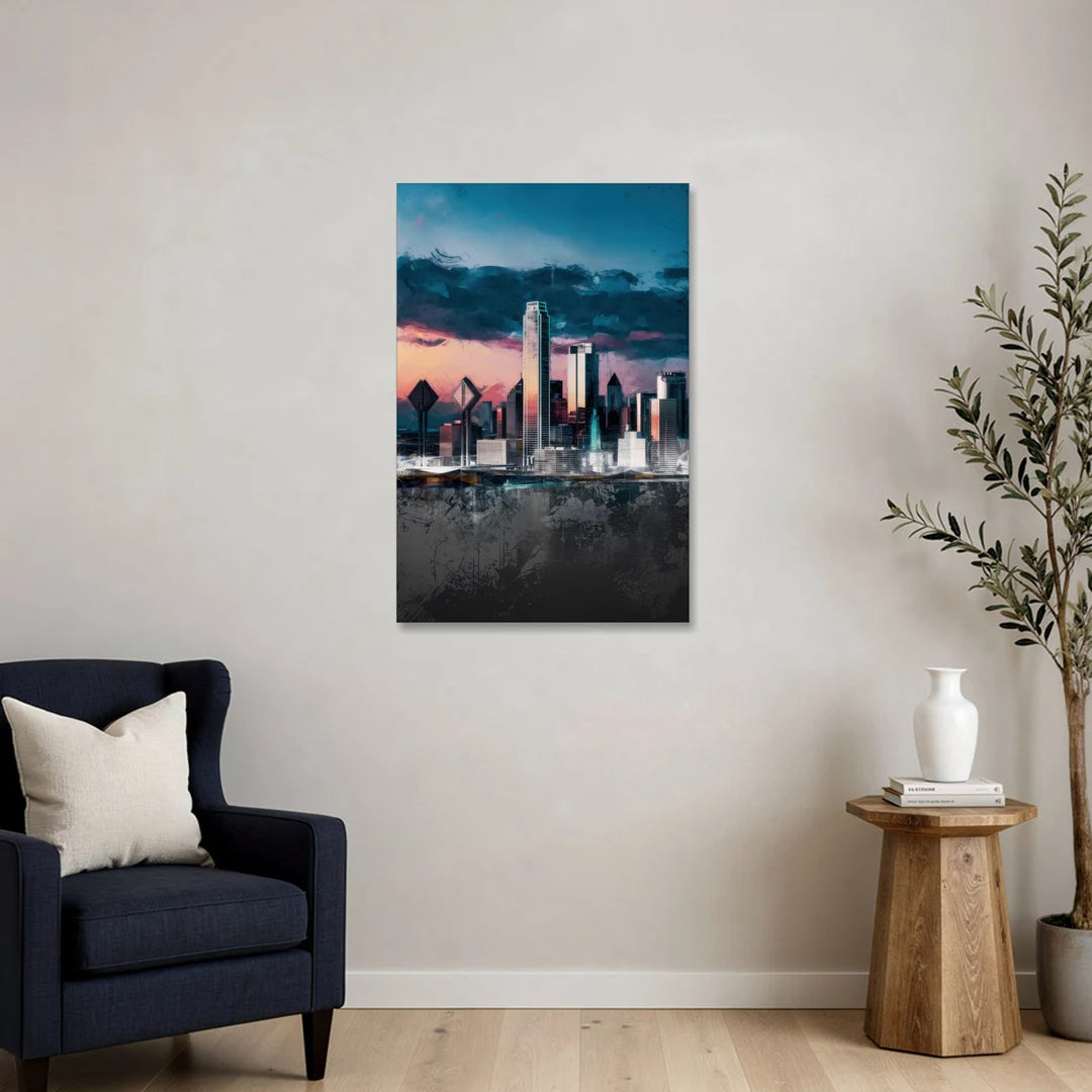 Dallas Cityscape Panorama - Canvas Wall Art - Sofa - 24x36
