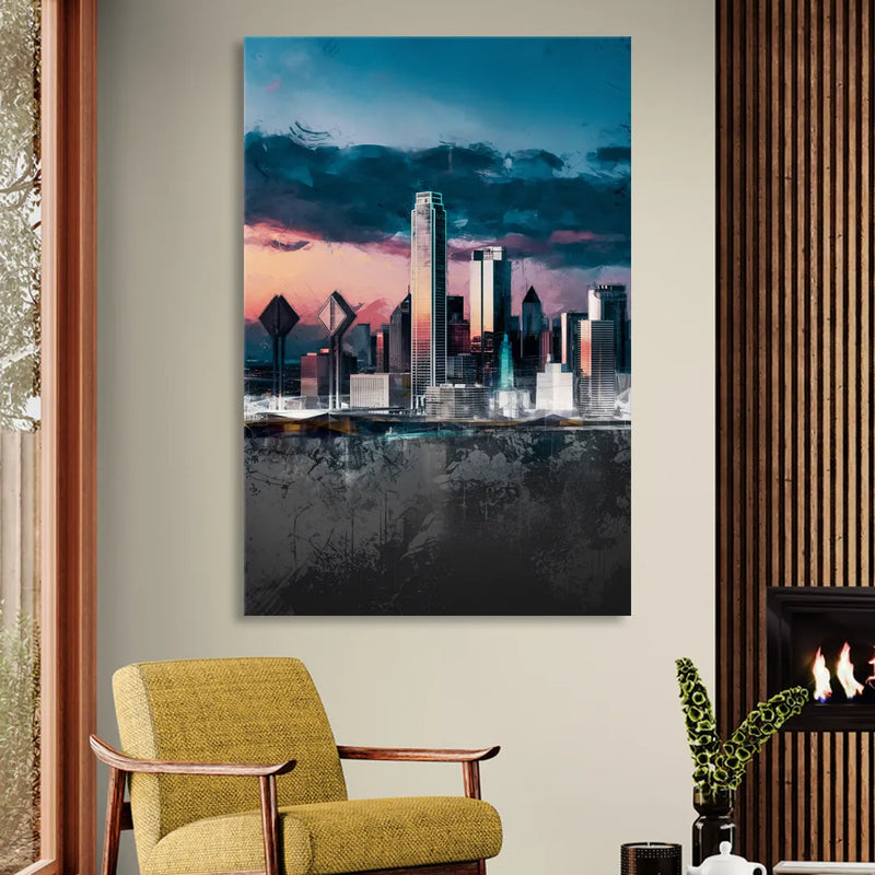 Dallas Cityscape Panorama Living Room - Canvas Wall Art