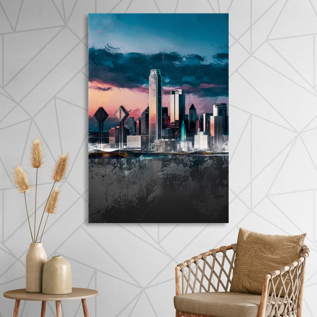 Dallas Cityscape Panorama Sitting Room - Canvas Wall Art