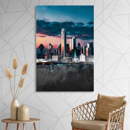 Dallas Cityscape Panorama Sitting Room - Canvas Wall Art