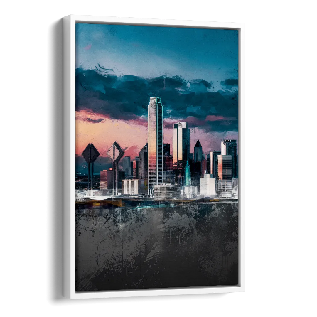 Dallas Cityscape Panorama Side - White Canvas Wall Art
