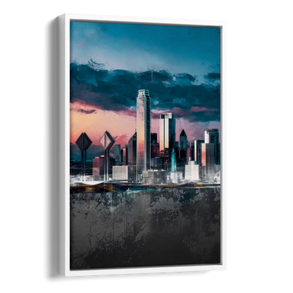 Dallas Cityscape Panorama Side - White Canvas Wall Art