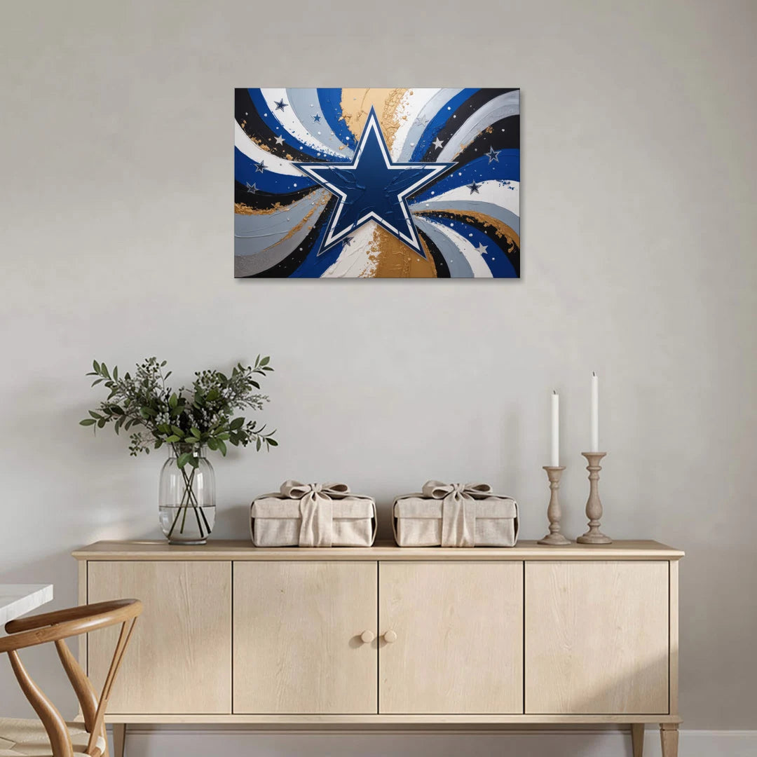 Dallas Cowboys Abstraction Energetic Team Spirit in Blue  Silver - Canvas Wall Art - Coffee Table - 36x24