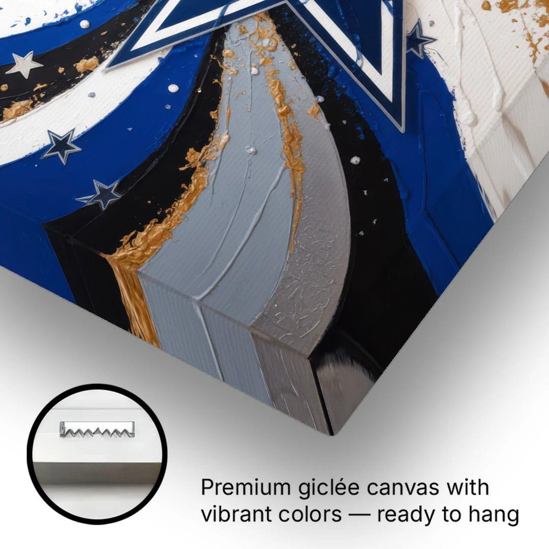 Dallas Cowboys Abstraction Energetic Team Spirit in Blue  Silver - Canvas Wall Art - Gallery Wrap Corner