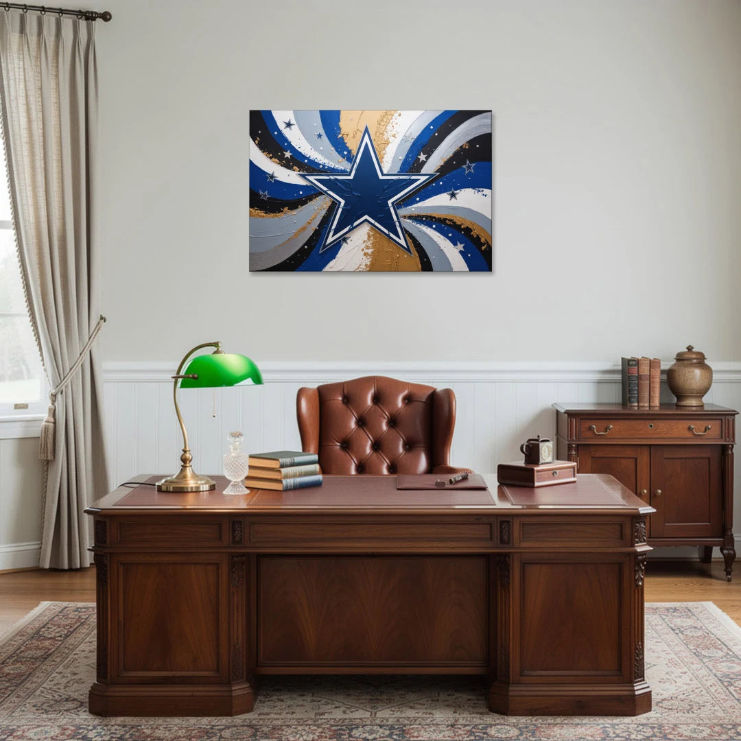 Dallas Cowboys Abstraction Energetic Team Spirit in Blue  Silver - Canvas Wall Art - Office - 36x24