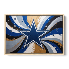 Dallas Cowboys Abstraction Energetic Team Spirit in Blue  Silver - Oak Framed Canvas Wall Art - Front