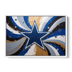 Dallas Cowboys Abstraction Energetic Team Spirit in Blue  Silver - White Framed Canvas Wall Art - Front