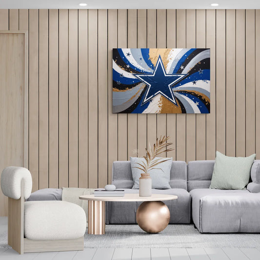 Dallas Cowboys Abstraction Energetic Team Spirit in Blue  Silver - Canvas Wall Art Living Room