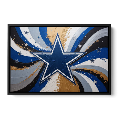 Dallas Cowboys Abstraction Energetic Team Spirit in Blue  Silver Front - Black Canvas Wall Art