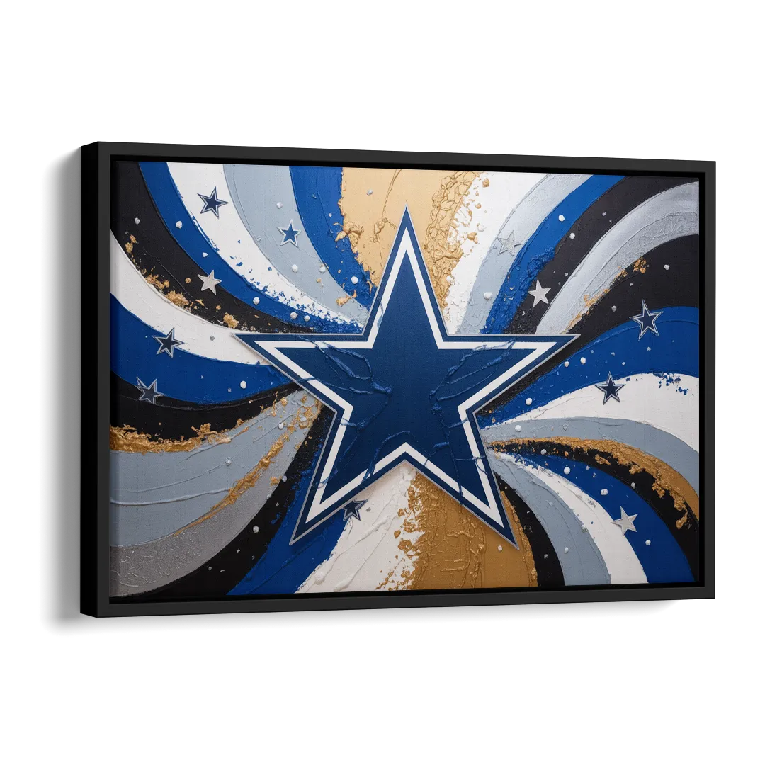 Dallas Cowboys Abstraction Energetic Team Spirit in Blue  Silver Side - Black Canvas Wall Art