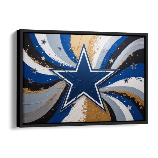 Dallas Cowboys Abstraction Energetic Team Spirit in Blue  Silver Side - Black Canvas Wall Art