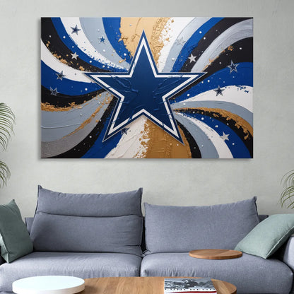 Dallas Cowboys Abstraction Energetic Team Spirit in Blue  Silver Living Room - Canvas Wall Art