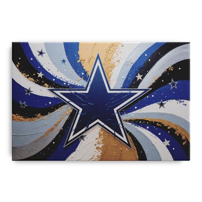 Dallas Cowboys Abstraction Energetic Team Spirit in Blue  Silver Front - Canvas Wall Art