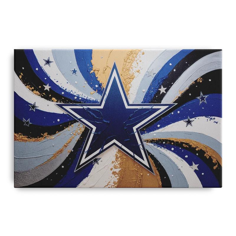 Dallas Cowboys Abstraction Energetic Team Spirit in Blue  Silver Front - Canvas Wall Art