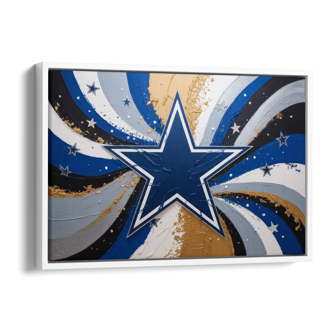 Dallas Cowboys Abstraction Energetic Team Spirit in Blue  Silver Side - White Canvas Wall Art
