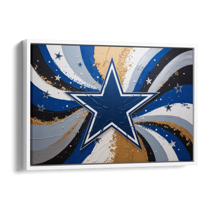 Dallas Cowboys Abstraction Energetic Team Spirit in Blue  Silver Side - White Canvas Wall Art