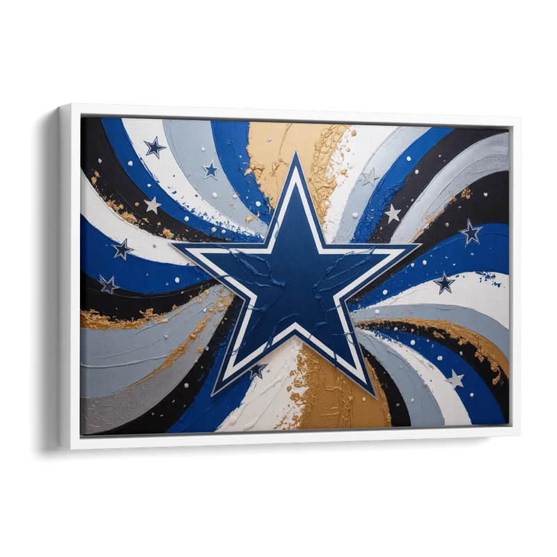 Dallas Cowboys Abstraction Energetic Team Spirit in Blue  Silver Side - White Canvas Wall Art
