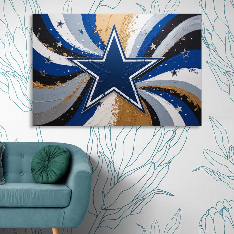 Dallas Cowboys Abstraction Energetic Team Spirit in Blue  Silver Sitting Room - Canvas Wall Art