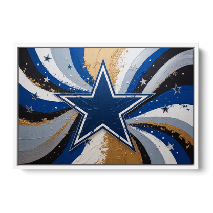 Dallas Cowboys Abstraction Energetic Team Spirit in Blue  Silver Front - White Canvas Wall Art