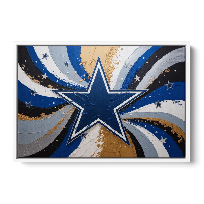 Dallas Cowboys Abstraction Energetic Team Spirit in Blue  Silver Front - White Canvas Wall Art