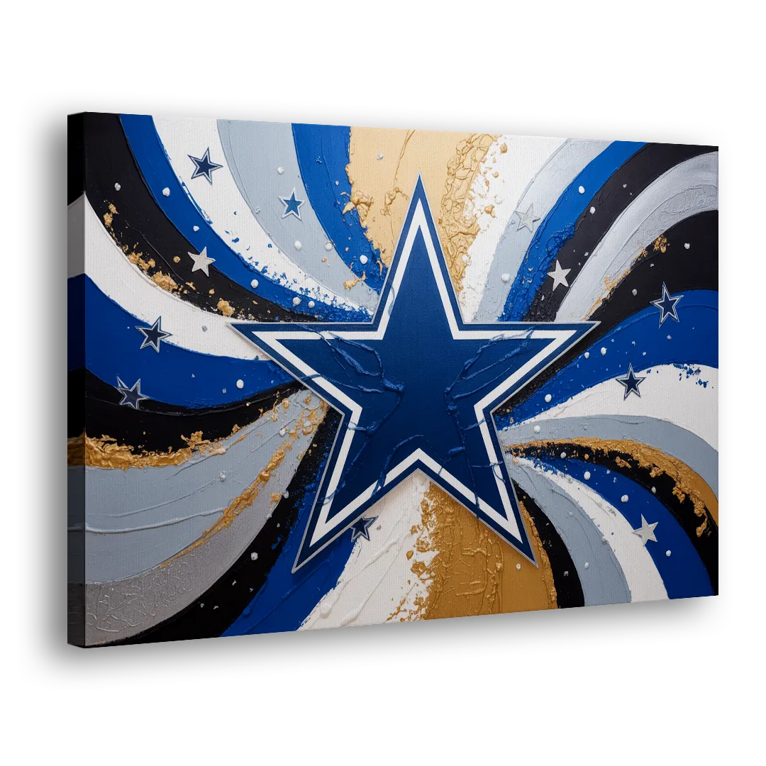 Dallas Cowboys Abstraction Energetic Team Spirit in Blue  Silver Side - Canvas Wall Art