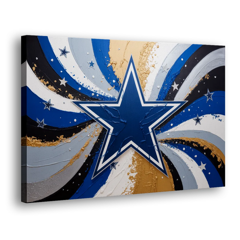 Dallas Cowboys Abstraction Energetic Team Spirit in Blue  Silver - Canvas Wall Art