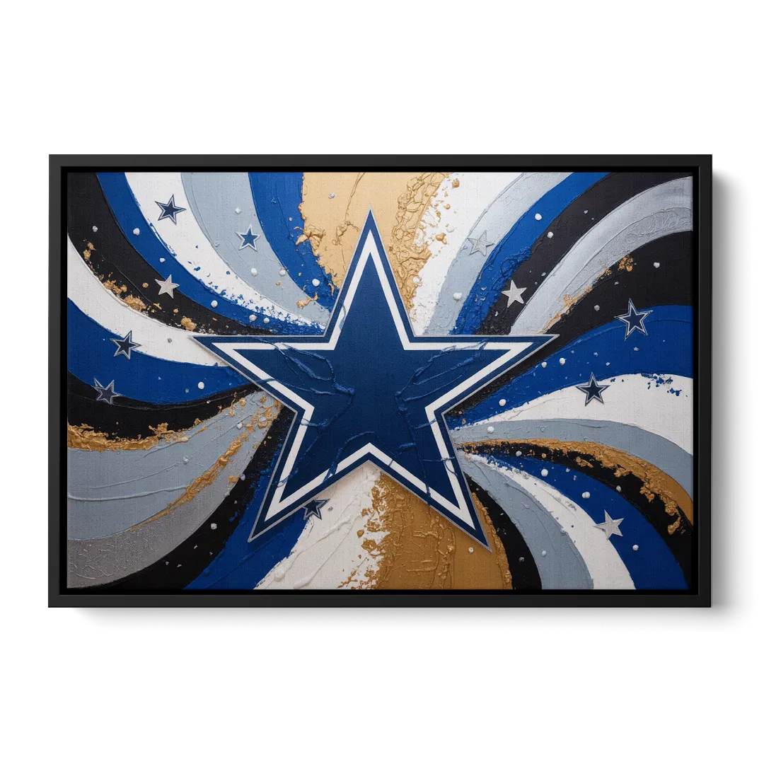Dallas Cowboys Abstraction Energetic Team Spirit in Blue  Silver - Black Frame Canvas