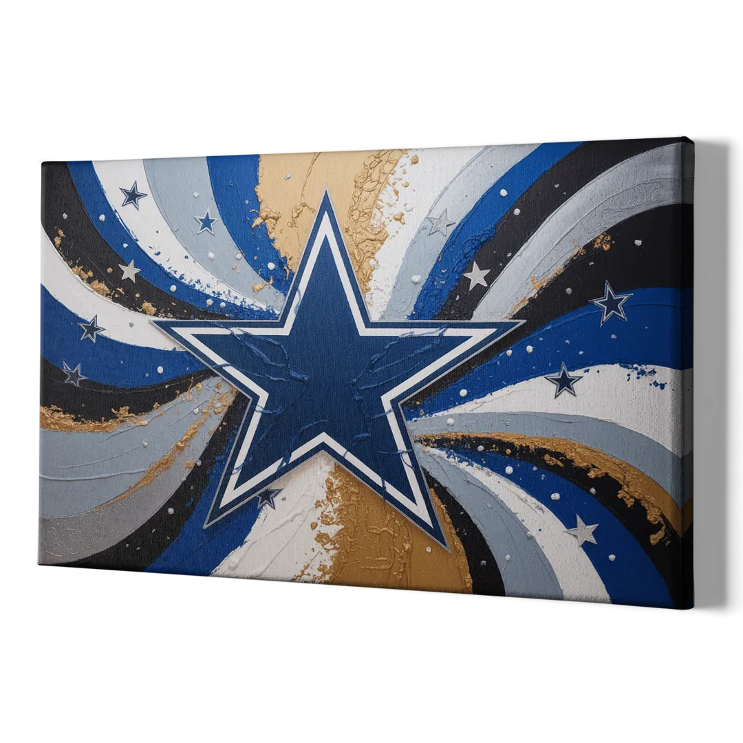 Dallas Cowboys Abstraction Energetic Team Spirit in Blue  Silver - Canvas Print Art Sides