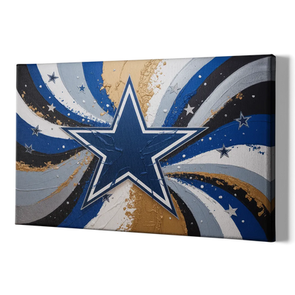 Dallas Cowboys Abstraction Energetic Team Spirit in Blue  Silver - Canvas Print Art Sides