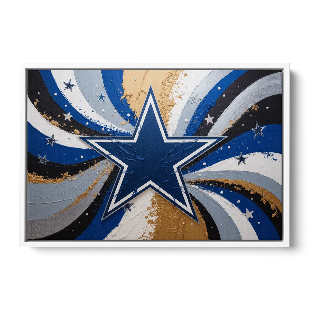 Dallas Cowboys Abstraction Energetic Team Spirit in Blue  Silver - White Frame Canvas