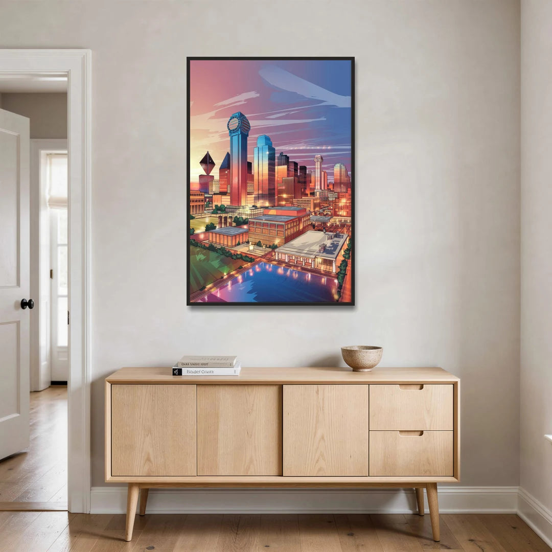 Dallas Downtown Views - Black Framed Canvas Wall Art - Coffee Table - 32x48