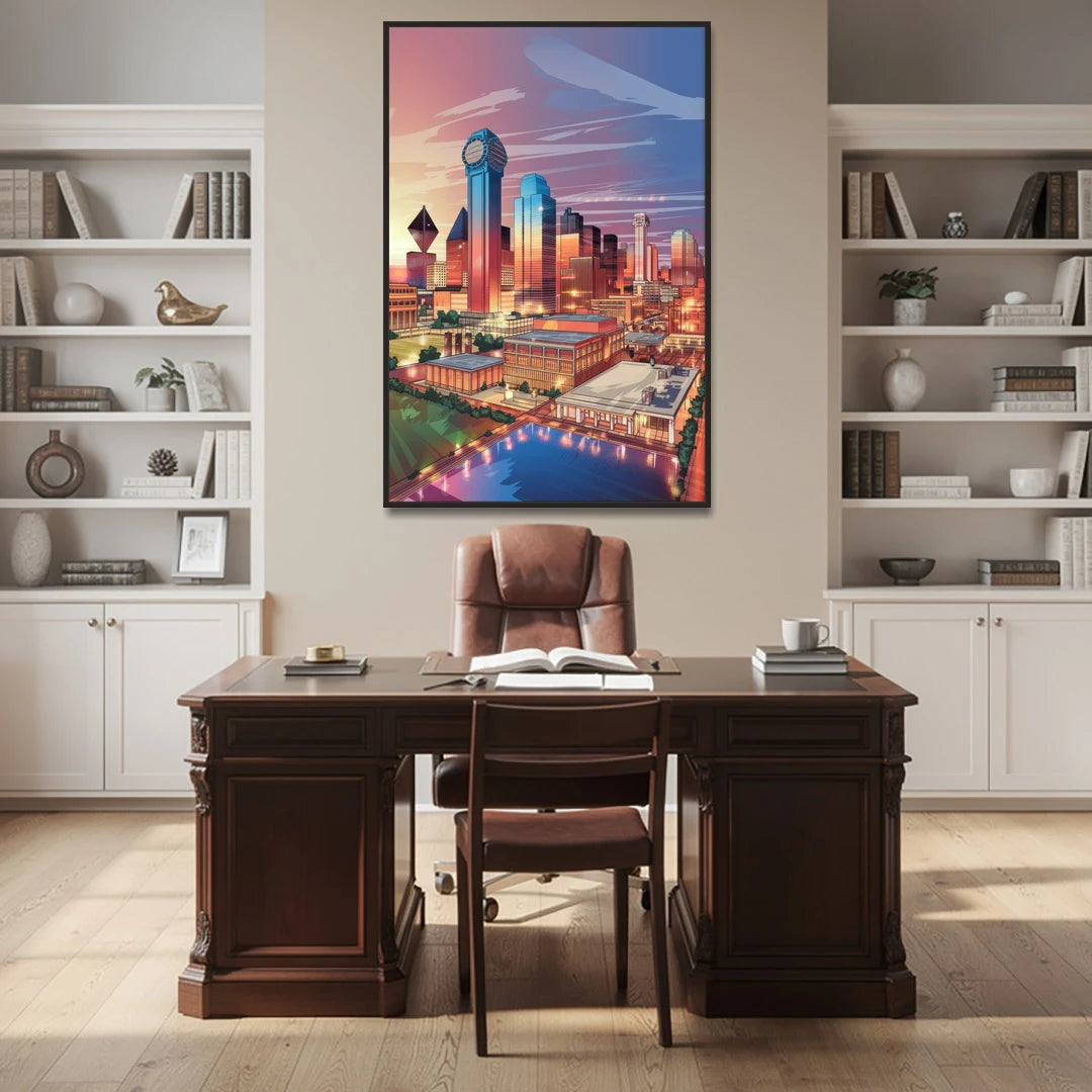 Dallas Downtown Views - Black Framed Canvas Wall Art - Office - 40x60