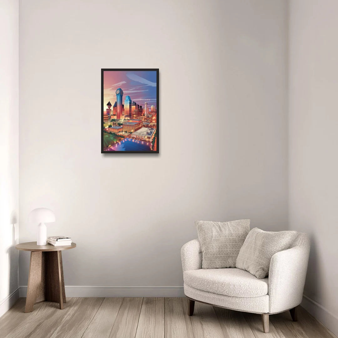 Dallas Downtown Views - Black Framed Canvas Wall Art - Sofa - 16x24