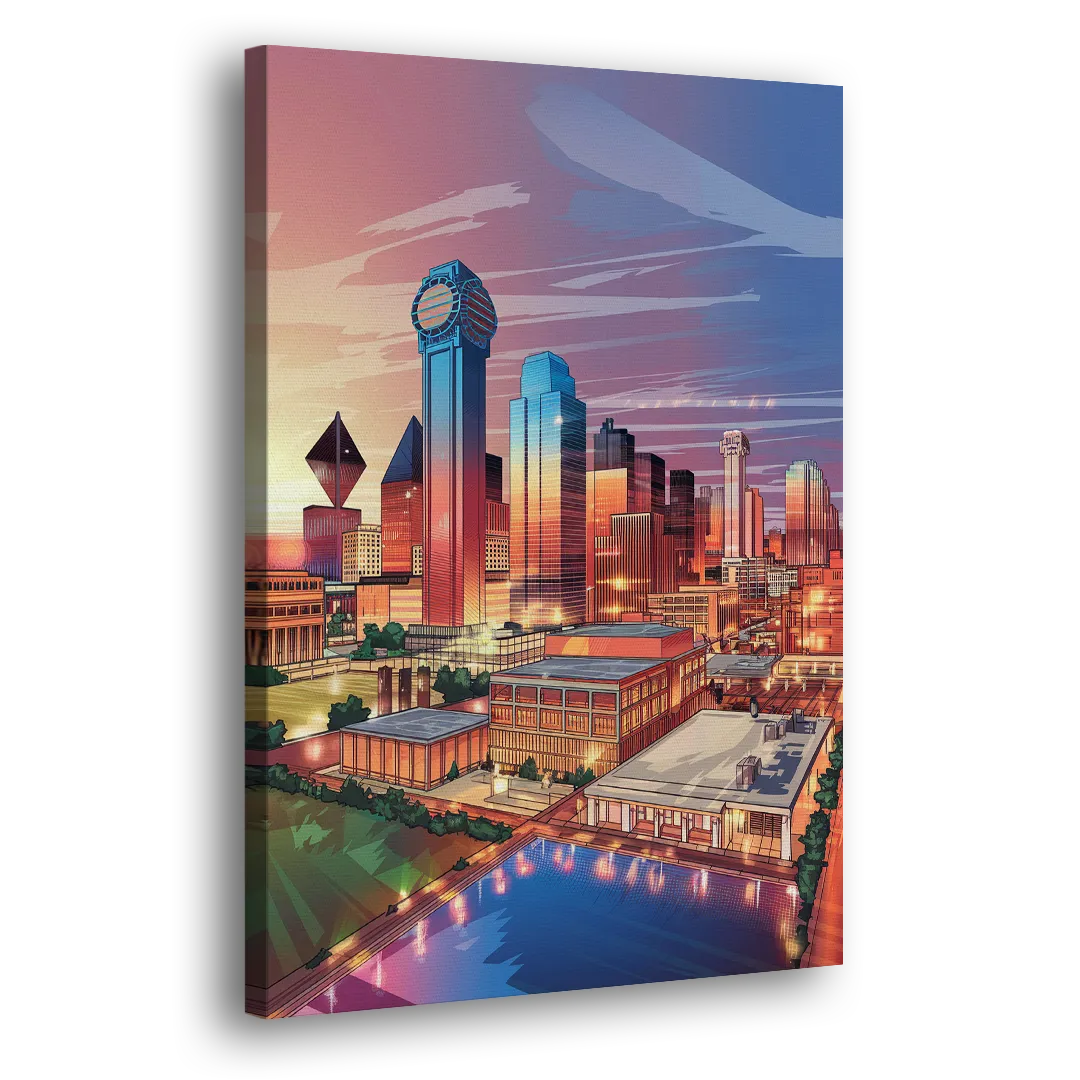 Dallas Downtown Views Side - Canvas Wall Art