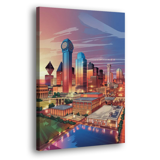 Dallas Downtown Views Side - Canvas Wall Art
