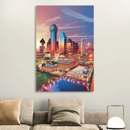 Dallas Downtown Views Living Room - Canvas Wall Art