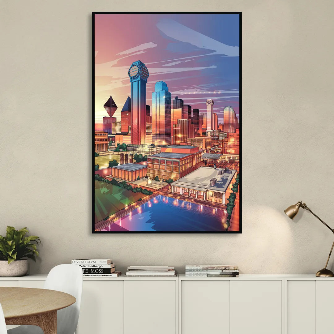 Dallas Downtown Views Living Room - Black Canvas Wall Art