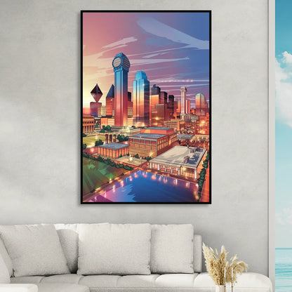 Dallas Downtown Views Sitting Room - Black Canvas Wall Art