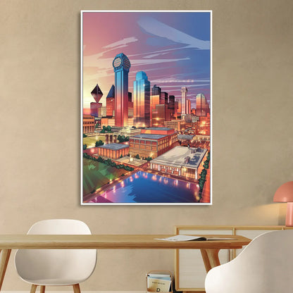 Dallas Downtown Views Sitting Room - White Canvas Wall Art