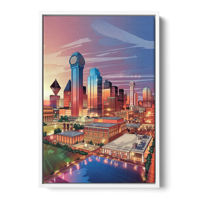 Dallas Downtown Views Front - White Canvas Wall Art