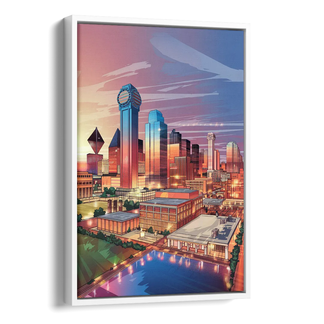 Dallas Downtown Views Side - White Canvas Wall Art
