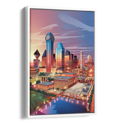 Dallas Downtown Views Side - White Canvas Wall Art