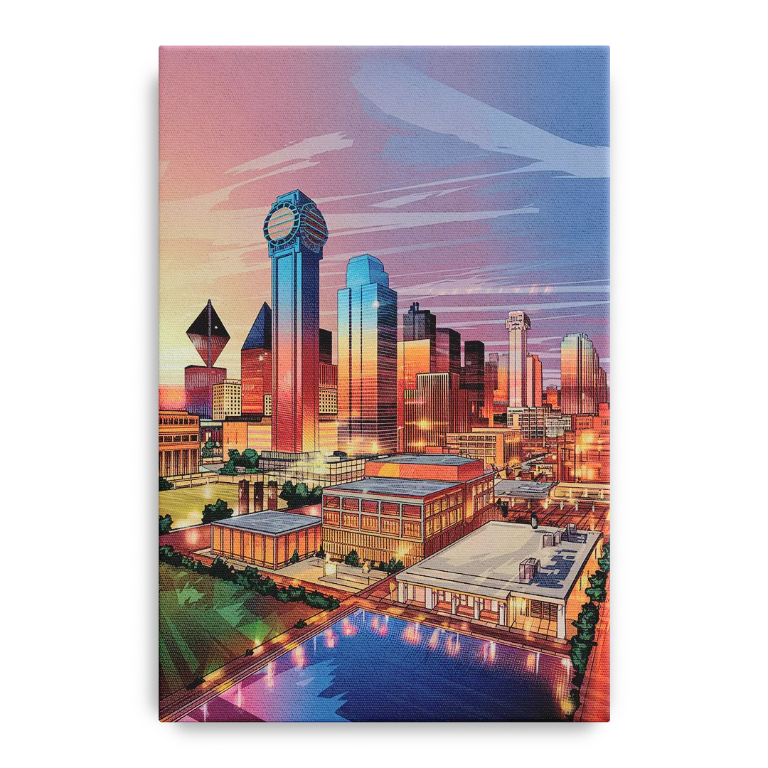 Dallas Downtown Views Front - Canvas Wall Art