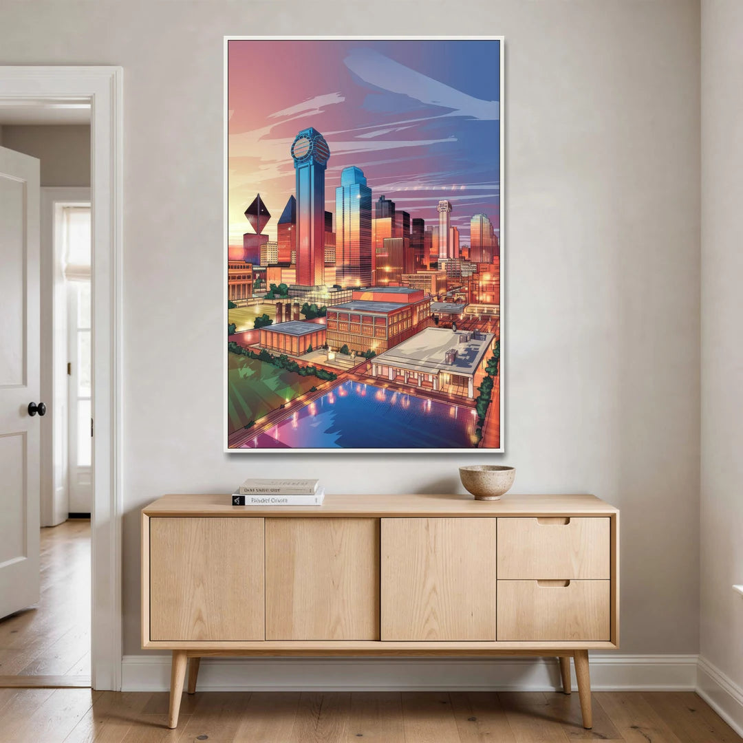 Dallas Downtown Views - White Framed Canvas Wall Art - Coffee Table - 40x60