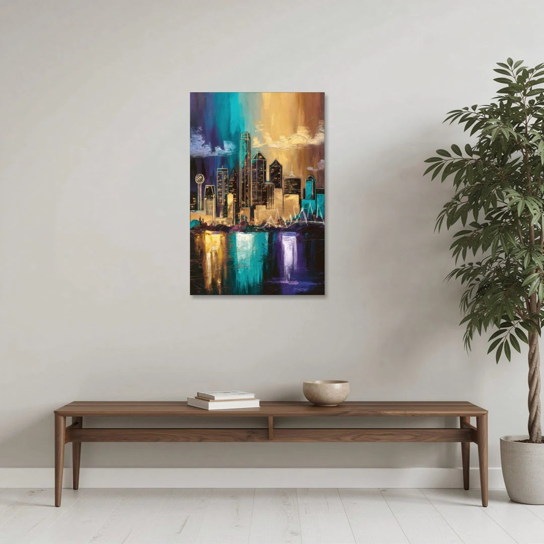 Dallas Iconic Skyline - Canvas Wall Art - Coffee Table - 24x36